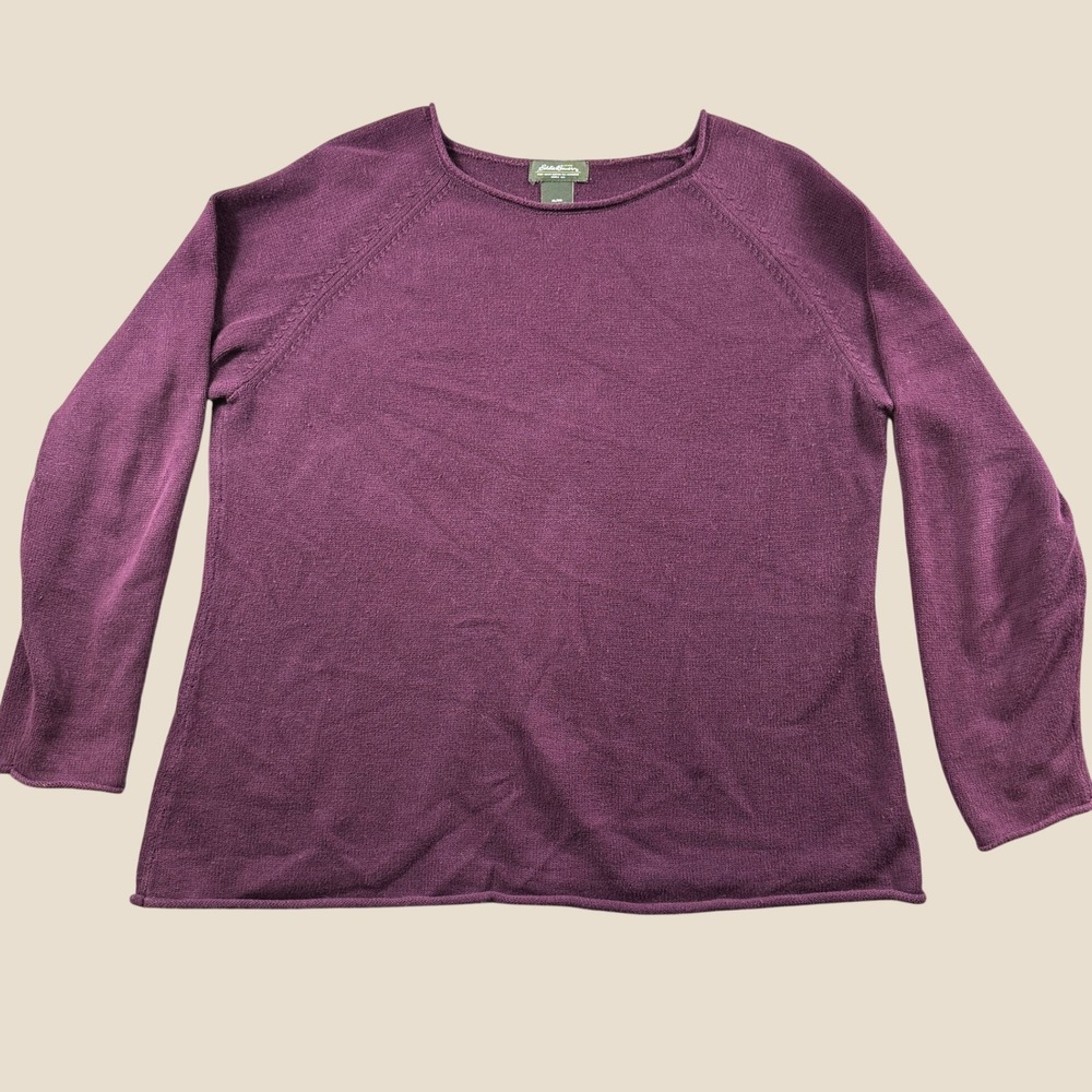 Eddie Bauer Sweater Women XL Purple Cotton Blend Raglan Sleeve Roll Neck